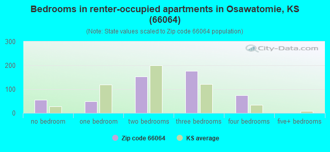 Bedrooms in renter-occupied apartments in Osawatomie, KS (66064) 