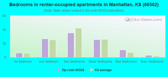 Bedrooms in renter-occupied apartments in Manhattan, KS (66502) 
