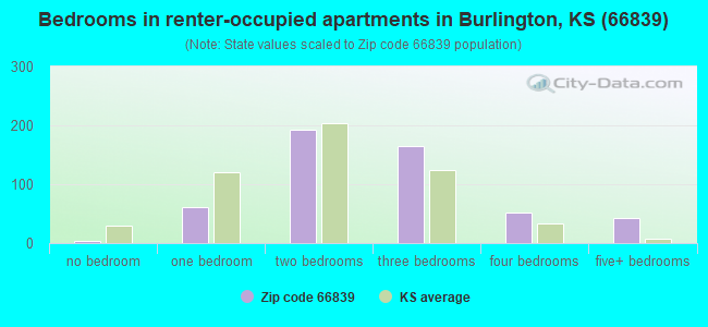 Bedrooms in renter-occupied apartments in Burlington, KS (66839) 