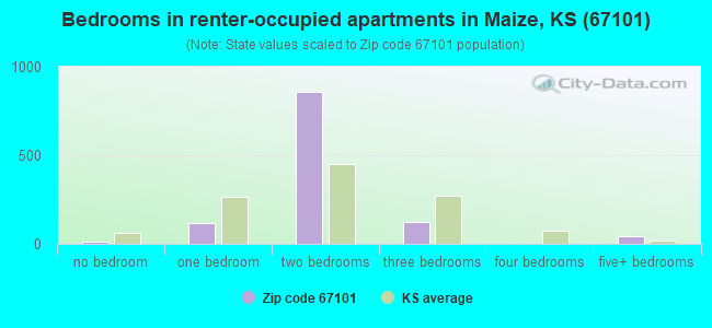 Bedrooms in renter-occupied apartments in Maize, KS (67101) 