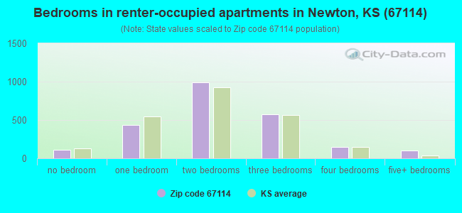 Bedrooms in renter-occupied apartments in Newton, KS (67114) 