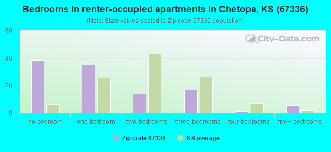 Bedrooms in renter-occupied apartments in Chetopa, KS (67336) 