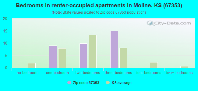 Bedrooms in renter-occupied apartments in Moline, KS (67353) 