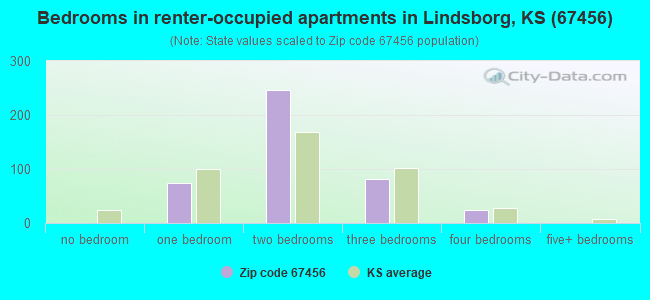 Bedrooms in renter-occupied apartments in Lindsborg, KS (67456) 