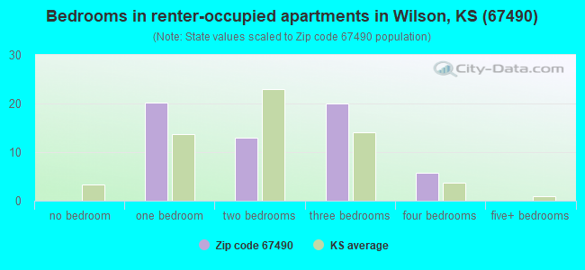 Bedrooms in renter-occupied apartments in Wilson, KS (67490) 