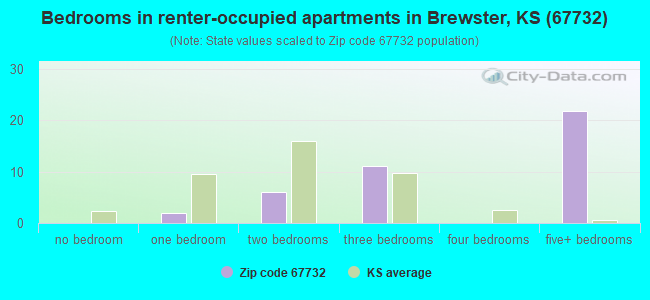 Bedrooms in renter-occupied apartments in Brewster, KS (67732) 