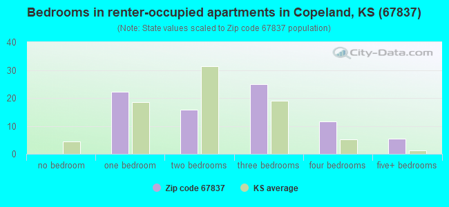 Bedrooms in renter-occupied apartments in Copeland, KS (67837) 