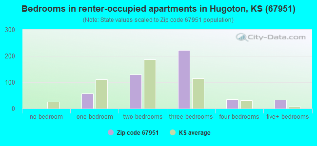 Bedrooms in renter-occupied apartments in Hugoton, KS (67951) 