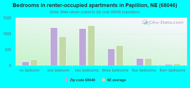 Bedrooms in renter-occupied apartments in Papillion, NE (68046) 