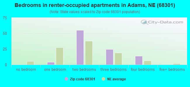 Bedrooms in renter-occupied apartments in Adams, NE (68301) 