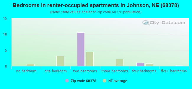 Bedrooms in renter-occupied apartments in Johnson, NE (68378) 