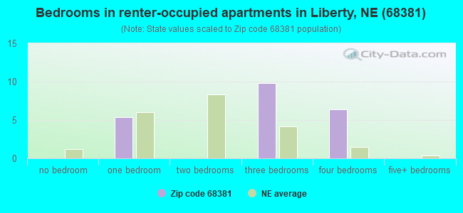 Bedrooms in renter-occupied apartments in Liberty, NE (68381) 