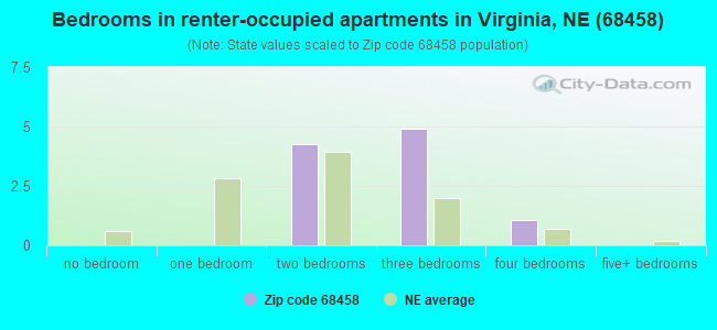 Bedrooms in renter-occupied apartments in Virginia, NE (68458) 