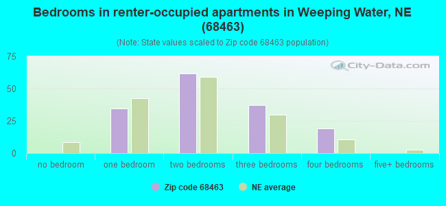 Bedrooms in renter-occupied apartments in Weeping Water, NE (68463) 
