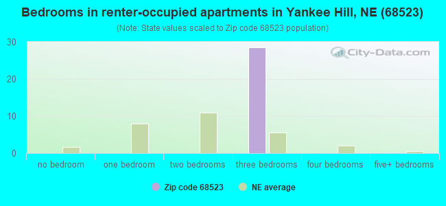 Bedrooms in renter-occupied apartments in Yankee Hill, NE (68523) 