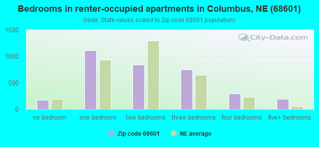Bedrooms in renter-occupied apartments in Columbus, NE (68601) 