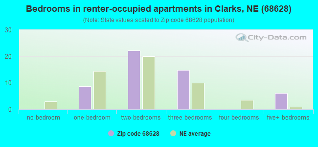 Bedrooms in renter-occupied apartments in Clarks, NE (68628) 