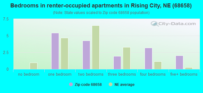 Bedrooms in renter-occupied apartments in Rising City, NE (68658) 
