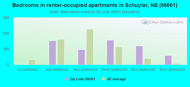 Bedrooms in renter-occupied apartments in Schuyler, NE (68661) 