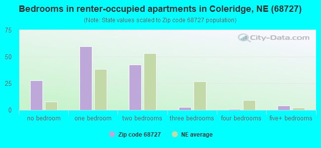 Bedrooms in renter-occupied apartments in Coleridge, NE (68727) 