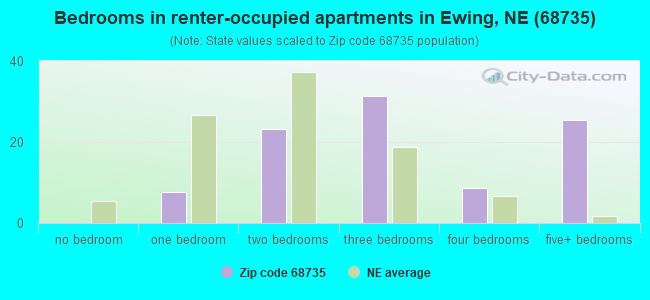 Bedrooms in renter-occupied apartments in Ewing, NE (68735) 