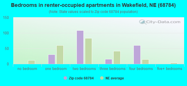 Bedrooms in renter-occupied apartments in Wakefield, NE (68784) 