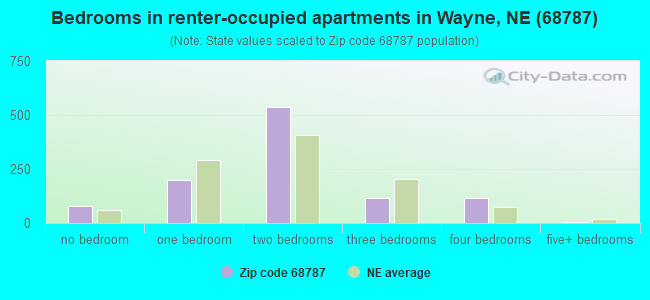 Bedrooms in renter-occupied apartments in Wayne, NE (68787) 