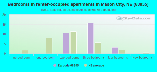 Bedrooms in renter-occupied apartments in Mason City, NE (68855) 