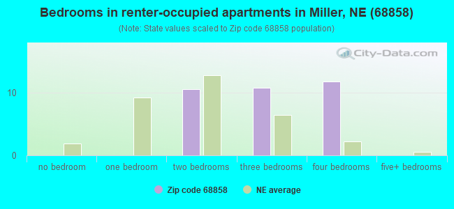 Bedrooms in renter-occupied apartments in Miller, NE (68858) 
