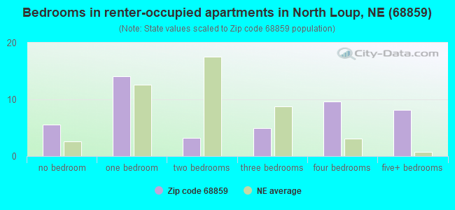 Bedrooms in renter-occupied apartments in North Loup, NE (68859) 