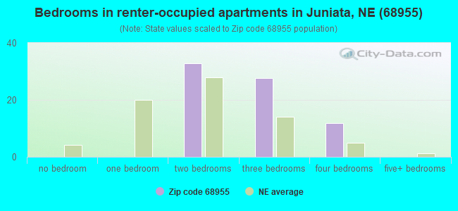 Bedrooms in renter-occupied apartments in Juniata, NE (68955) 
