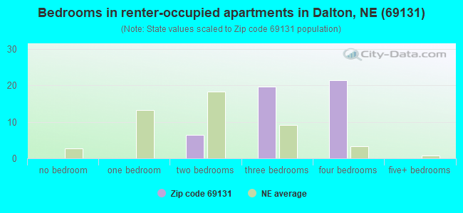 Bedrooms in renter-occupied apartments in Dalton, NE (69131) 