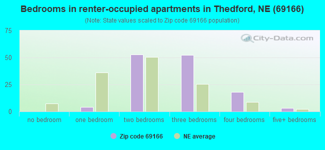 Bedrooms in renter-occupied apartments in Thedford, NE (69166) 