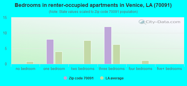 Bedrooms in renter-occupied apartments in Venice, LA (70091) 