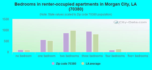 Bedrooms in renter-occupied apartments in Morgan City, LA (70380) 