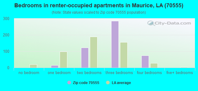 Bedrooms in renter-occupied apartments in Maurice, LA (70555) 
