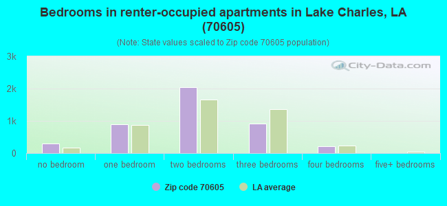 Bedrooms in renter-occupied apartments in Lake Charles, LA (70605) 
