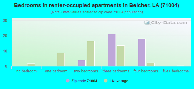 Bedrooms in renter-occupied apartments in Belcher, LA (71004) 