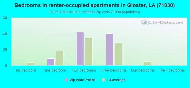 Bedrooms in renter-occupied apartments in Gloster, LA (71030) 