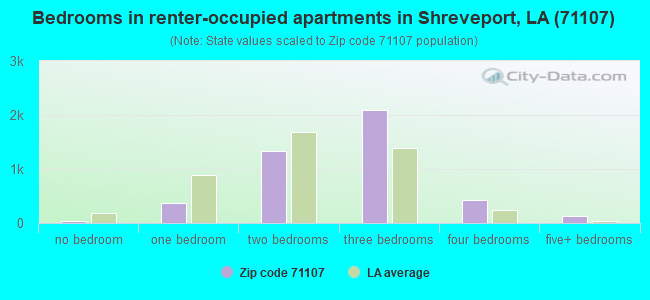 Bedrooms in renter-occupied apartments in Shreveport, LA (71107) 
