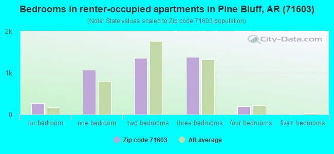Bedrooms in renter-occupied apartments in Pine Bluff, AR (71603) 