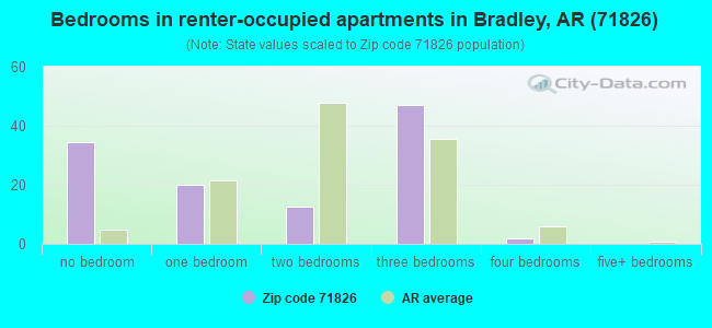 Bedrooms in renter-occupied apartments in Bradley, AR (71826) 