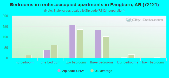 Bedrooms in renter-occupied apartments in Pangburn, AR (72121) 