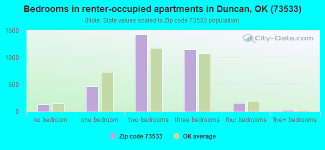 Bedrooms in renter-occupied apartments in Duncan, OK (73533) 