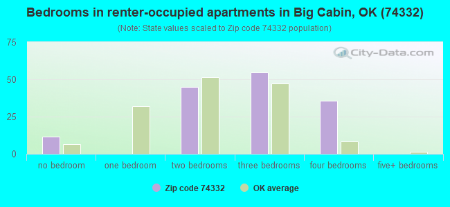 Bedrooms in renter-occupied apartments in Big Cabin, OK (74332) 