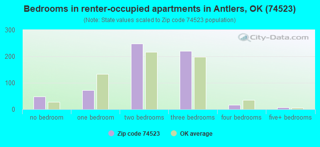 Bedrooms in renter-occupied apartments in Antlers, OK (74523) 