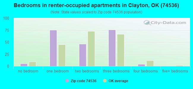 Bedrooms in renter-occupied apartments in Clayton, OK (74536) 