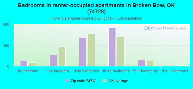 Bedrooms in renter-occupied apartments in Broken Bow, OK (74728) 
