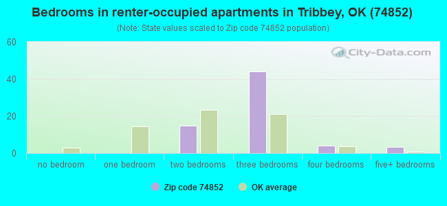 Bedrooms in renter-occupied apartments in Tribbey, OK (74852) 