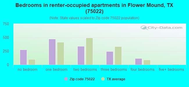 Bedrooms in renter-occupied apartments in Flower Mound, TX (75022) 